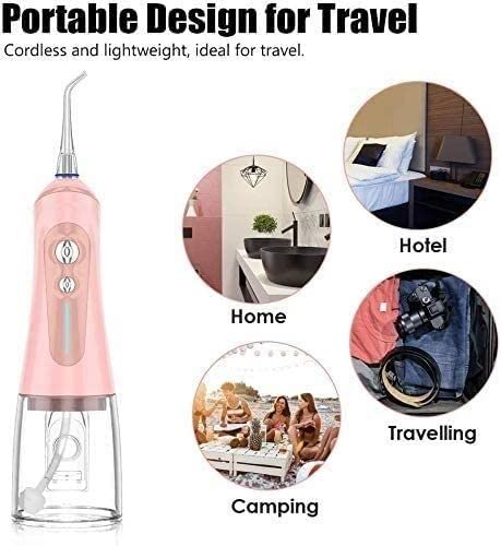CAFFIA Water Flosser Professional Cordless Rechargeable Dental Oral Irrigator Ultra Water Jet for Teeth Braces Care with 6 Jet Tips 6 Modes IPX7 Waterproof 320ML Water Tank for Travel and Home Use (C