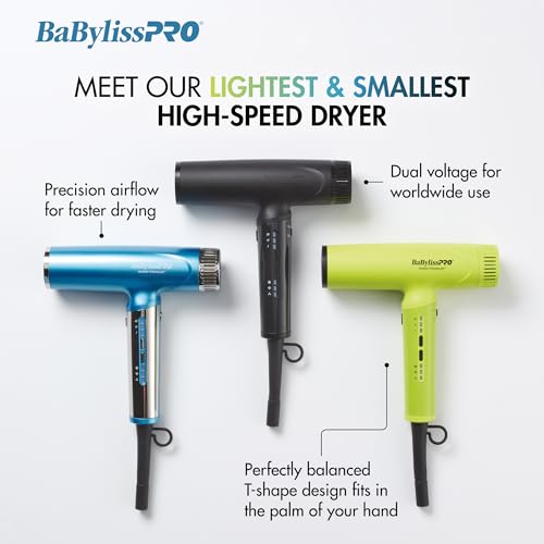 BabylissPRO® Nano Titanium™ Ionic, Lightweight, hi-Speed, Dual Voltage Hair Dryer with Diffuser (Blue)