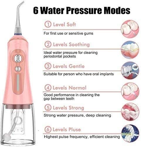 CAFFIA Water Flosser Professional Cordless Rechargeable Dental Oral Irrigator Ultra Water Jet for Teeth Braces Care with 6 Jet Tips 6 Modes IPX7 Waterproof 320ML Water Tank for Travel and Home Use (C