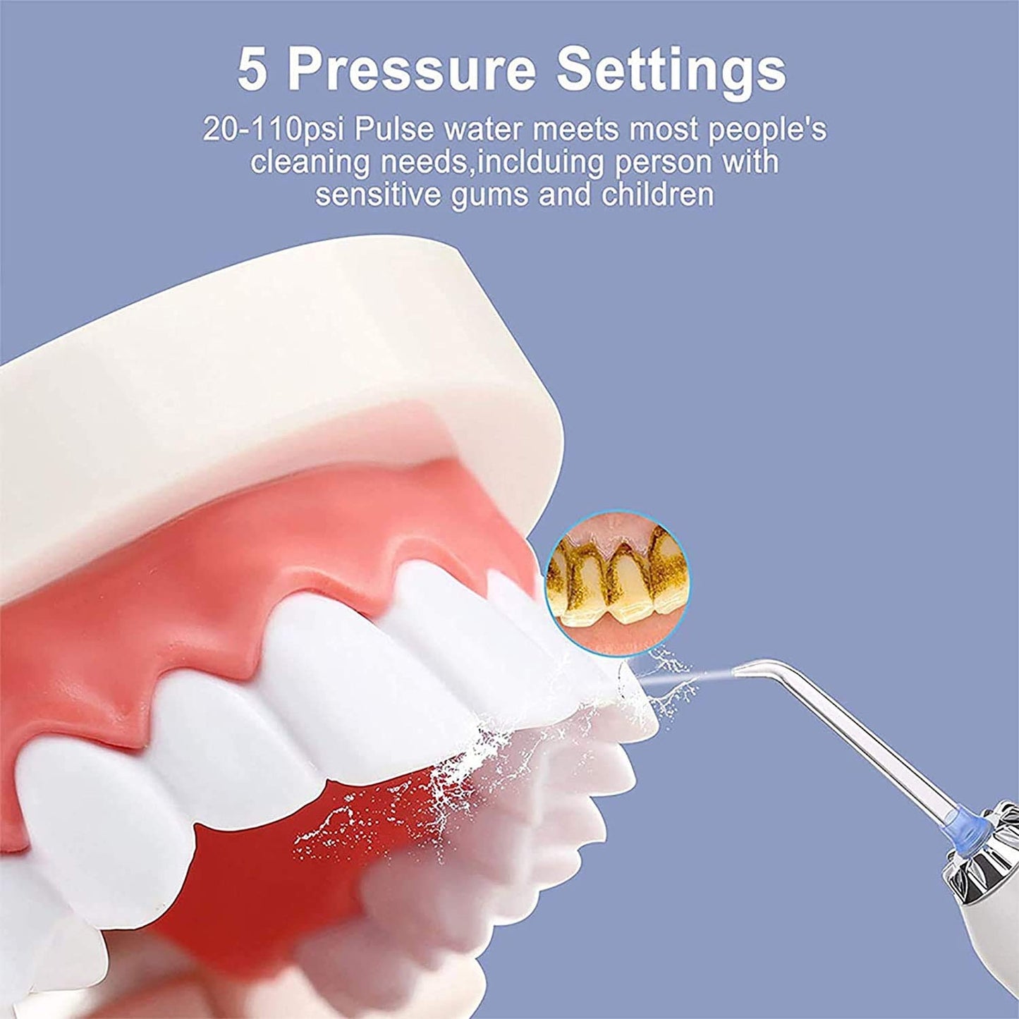Rechargeable Water Dental Flosser Cordless: Power Teeth Cleaner with USB Cable, IPX7 Waterproof Flosser for Oral Bridges Care with 5 Mode, 300ML Detachable Water Tank