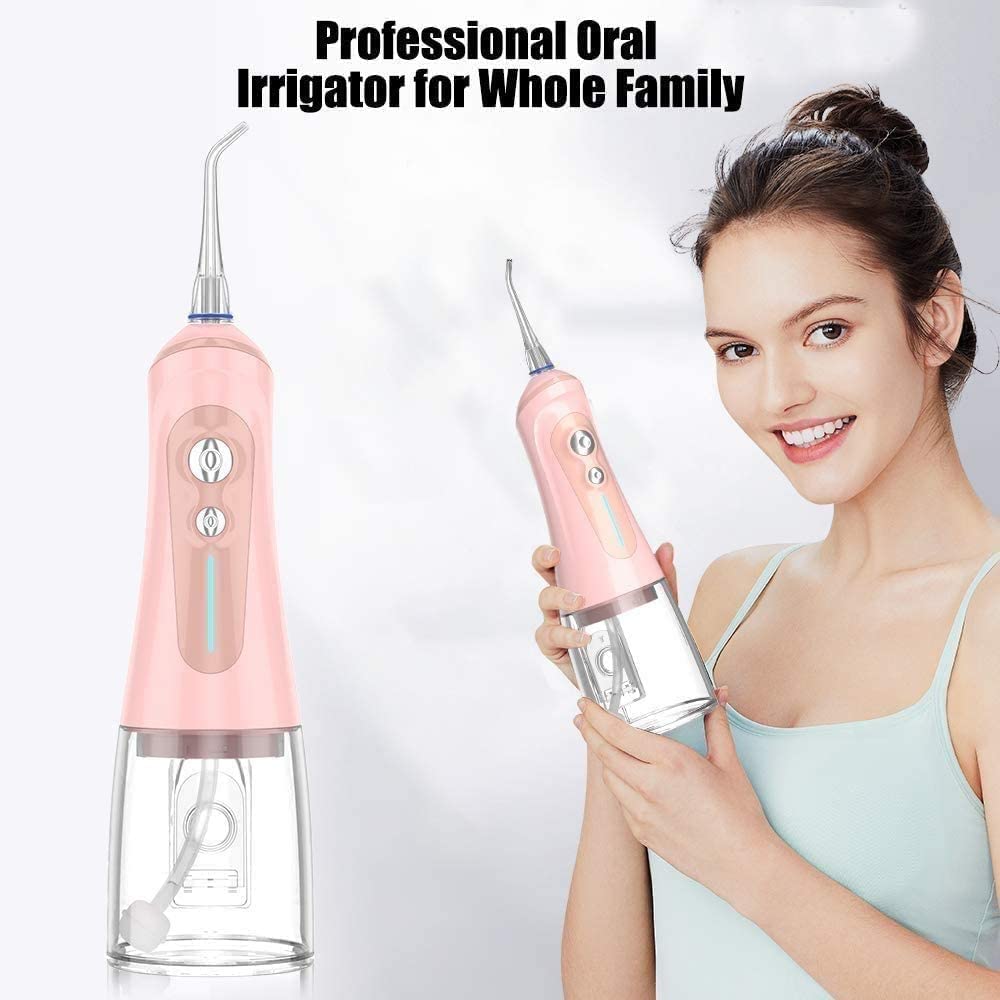 CAFFIA Water Flosser Professional Cordless Rechargeable Dental Oral Irrigator Ultra Water Jet for Teeth Braces Care with 6 Jet Tips 6 Modes IPX7 Waterproof 320ML Water Tank for Travel and Home Use (C