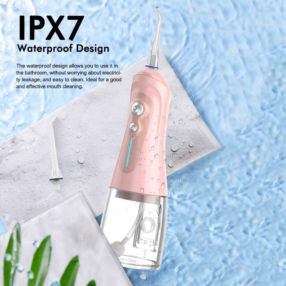 CAFFIA Water Flosser Professional Cordless Rechargeable Dental Oral Irrigator Ultra Water Jet for Teeth Braces Care with 6 Jet Tips 6 Modes IPX7 Waterproof 320ML Water Tank for Travel and Home Use (C