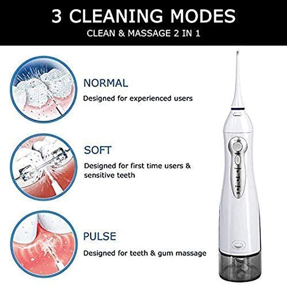 Cordless Dental Oral irrigator, Portable and Rechargeable IPX7 Waterproof Water Flosser for Home and Travel, Braces & Bridges Care, 3 Modes