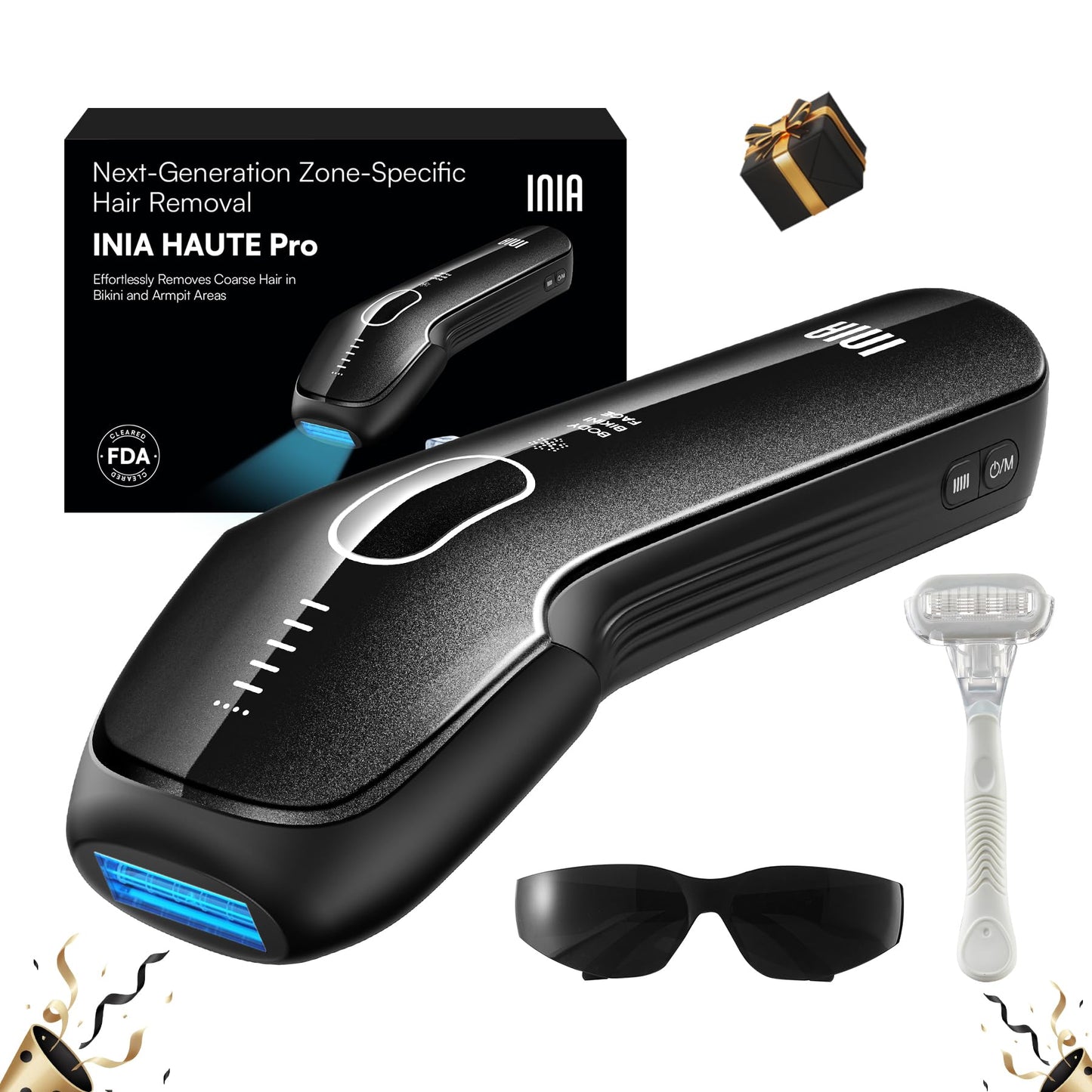 INIA Laser Hair Removal with Ice-Cooling Care for Women and Men, Painless at-Home IPL Hair Remover for Coarse Hair in Bikini and All Body Areas, Latest Generation for Effective Results (Black)