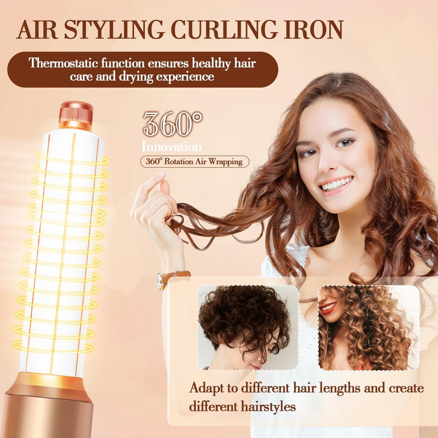 Hair Dryer Styler 7 in 1, High Speed Brushless Motor Blow Dryer Wrap Air Styling Tools Set - Hot Air Brush, Diffuser, Nozzles, Hair Straightener Comb, Curling Wand, Hair Volumizer (White)