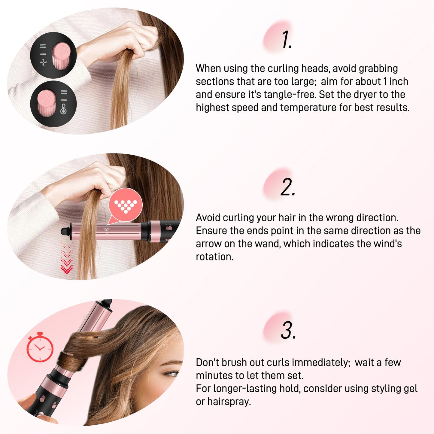 3 in 1 Hair Styler - Fast Drying Hair Dryer & Auto Air Wrap Curlers Set, 1 Inch Curling Iron Long Barrel, Frizz-Free No Heat Damage Hot Air Styler for All Types (Black)