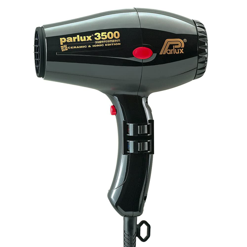 Parlux 3500 Super Compact Ceramic and Ionic Black Hair Dryer and M Hair Designs Hot Blow Attachment Black (Bundle 2 Items)
