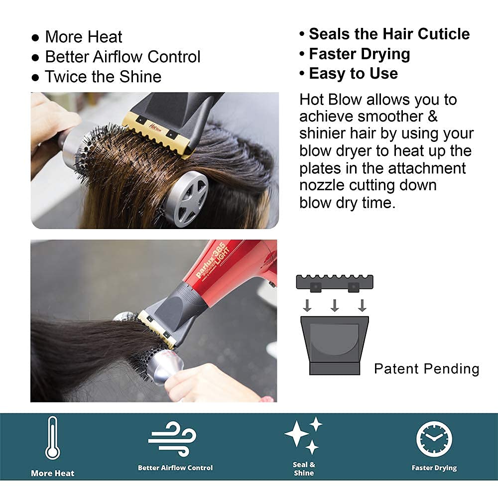Parlux 3500 Super Compact Ceramic and Ionic Black Hair Dryer and M Hair Designs Hot Blow Attachment Black (Bundle 2 Items)