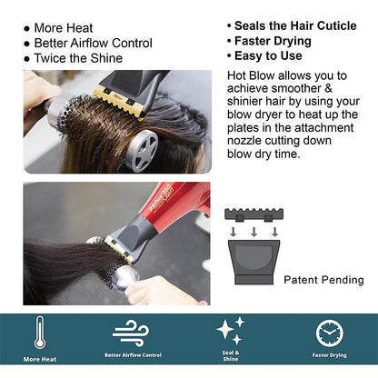 Parlux 3500 Super Compact Ceramic and Ionic Black Hair Dryer and M Hair Designs Hot Blow Attachment Black (Bundle 2 Items)