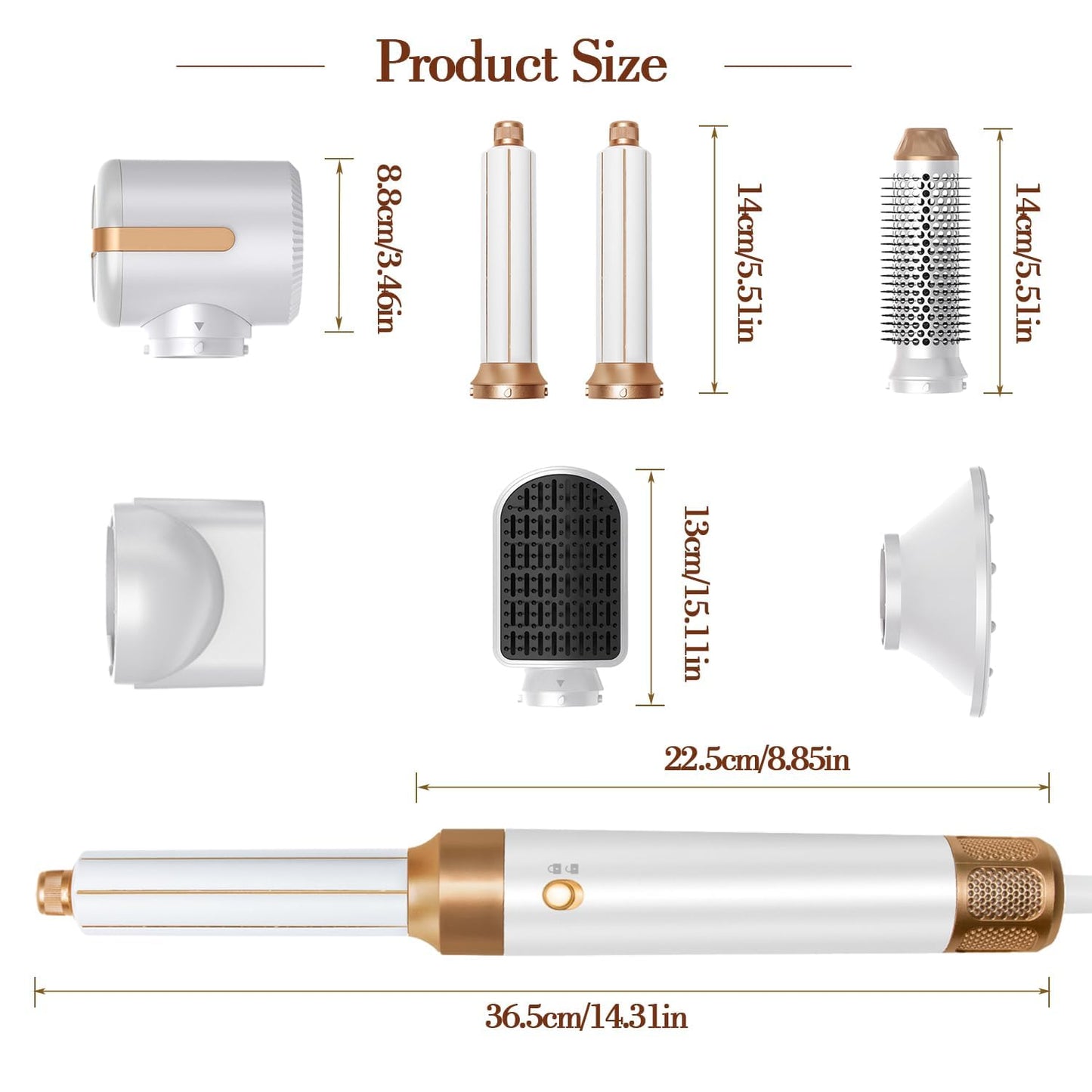 Hair Dryer Styler 7 in 1, High Speed Brushless Motor Blow Dryer Wrap Air Styling Tools Set - Hot Air Brush, Diffuser, Nozzles, Hair Straightener Comb, Curling Wand, Hair Volumizer (White)