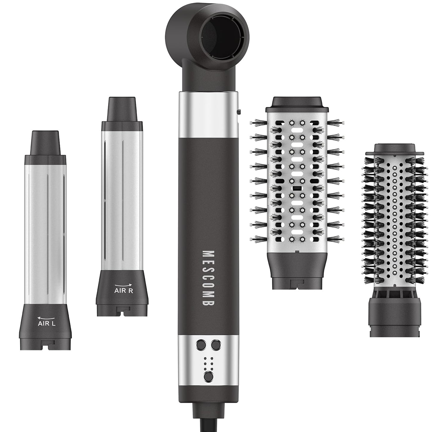5 in 1 Hair Air Styler - Rotating Hair Dryer Brush 110000 RPM for Fast Drying Hot-Air Automatic Wrap Curlers for Curling, Frizz-Free Blow Dryer Brush for Straightening Volumizing No Heat Damage(Gray)