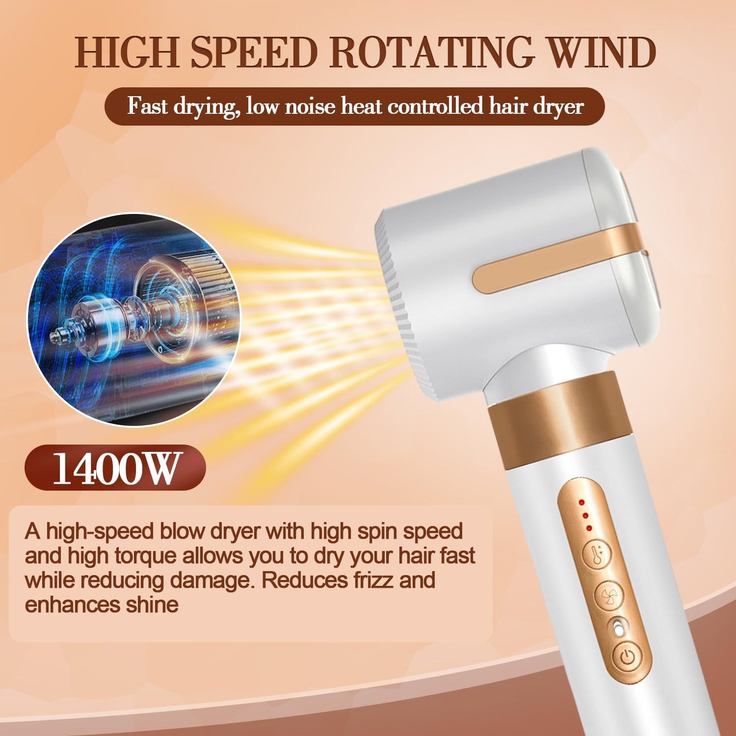 Hair Dryer Styler 7 in 1, High Speed Brushless Motor Blow Dryer Wrap Air Styling Tools Set - Hot Air Brush, Diffuser, Nozzles, Hair Straightener Comb, Curling Wand, Hair Volumizer (White)