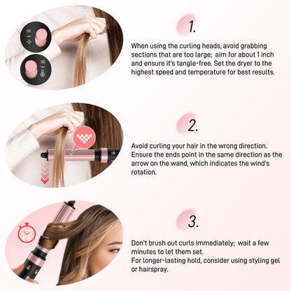 3 in 1 Hair Styler - Fast Drying Hair Dryer & Auto Air Wrap Curlers Set, 1 Inch Curling Iron Long Barrel, Frizz-Free No Heat Damage Hot Air Styler for All Types (Black)