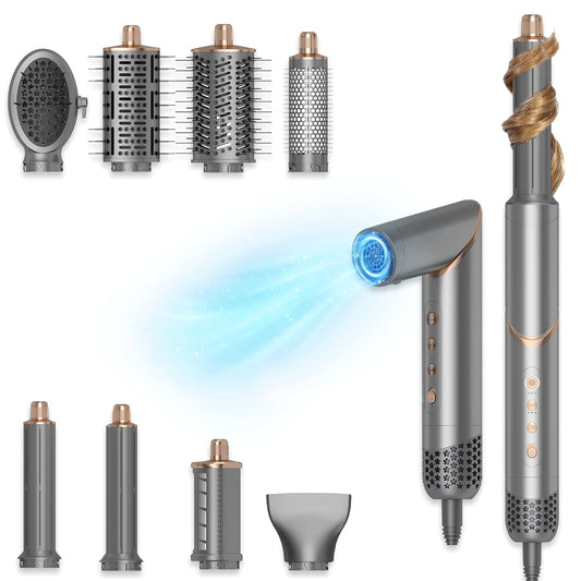 8 in 1 Negative Ionic Foldable Wrap Air Hair Styler Set, 110000 RPM High-Speed Hot Hair Dryer Brush Set for Curling, Fast Dry, Straightening - Versatile Hair Styling Tool with Multiple Attachments