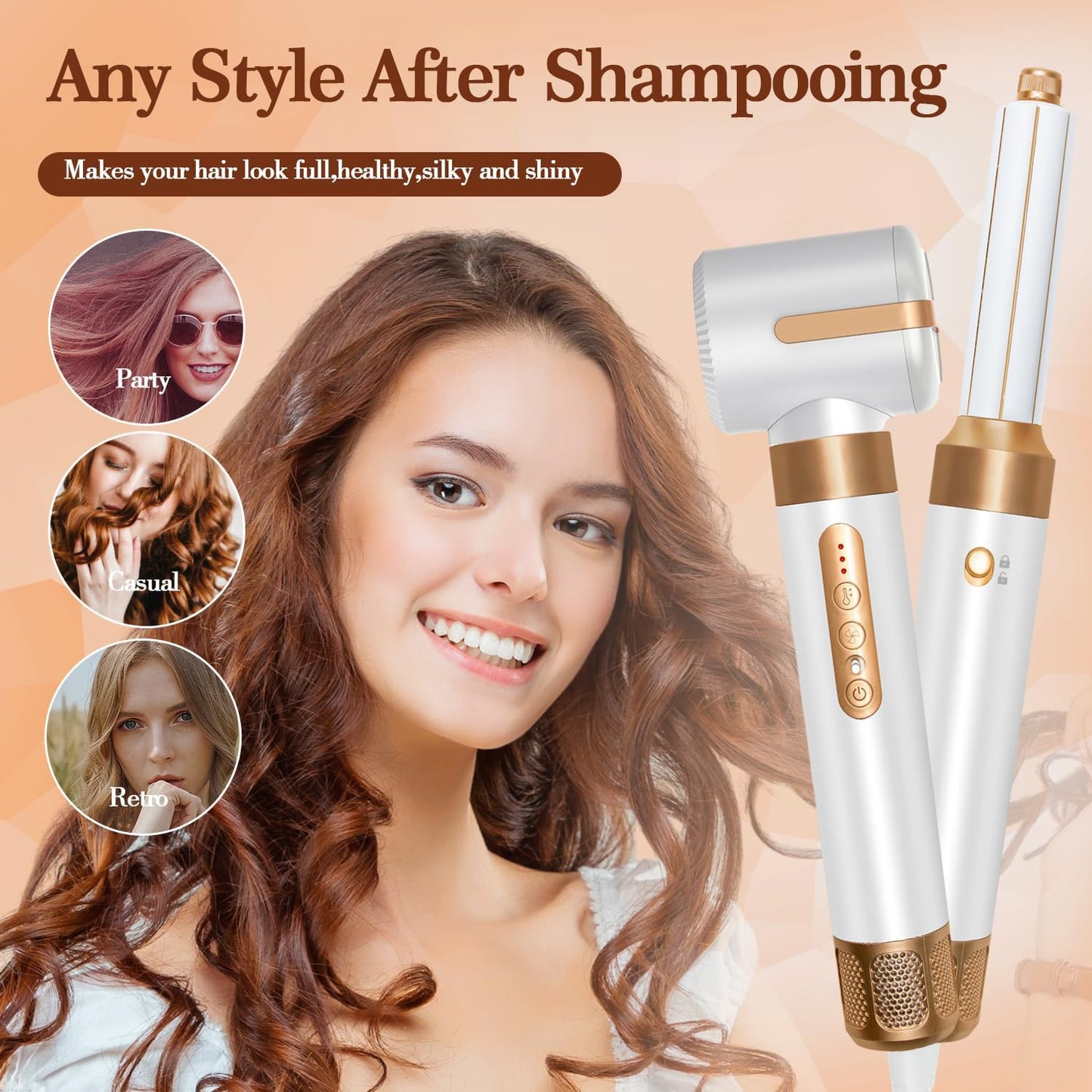 Hair Dryer Styler 7 in 1, High Speed Brushless Motor Blow Dryer Wrap Air Styling Tools Set - Hot Air Brush, Diffuser, Nozzles, Hair Straightener Comb, Curling Wand, Hair Volumizer (White)