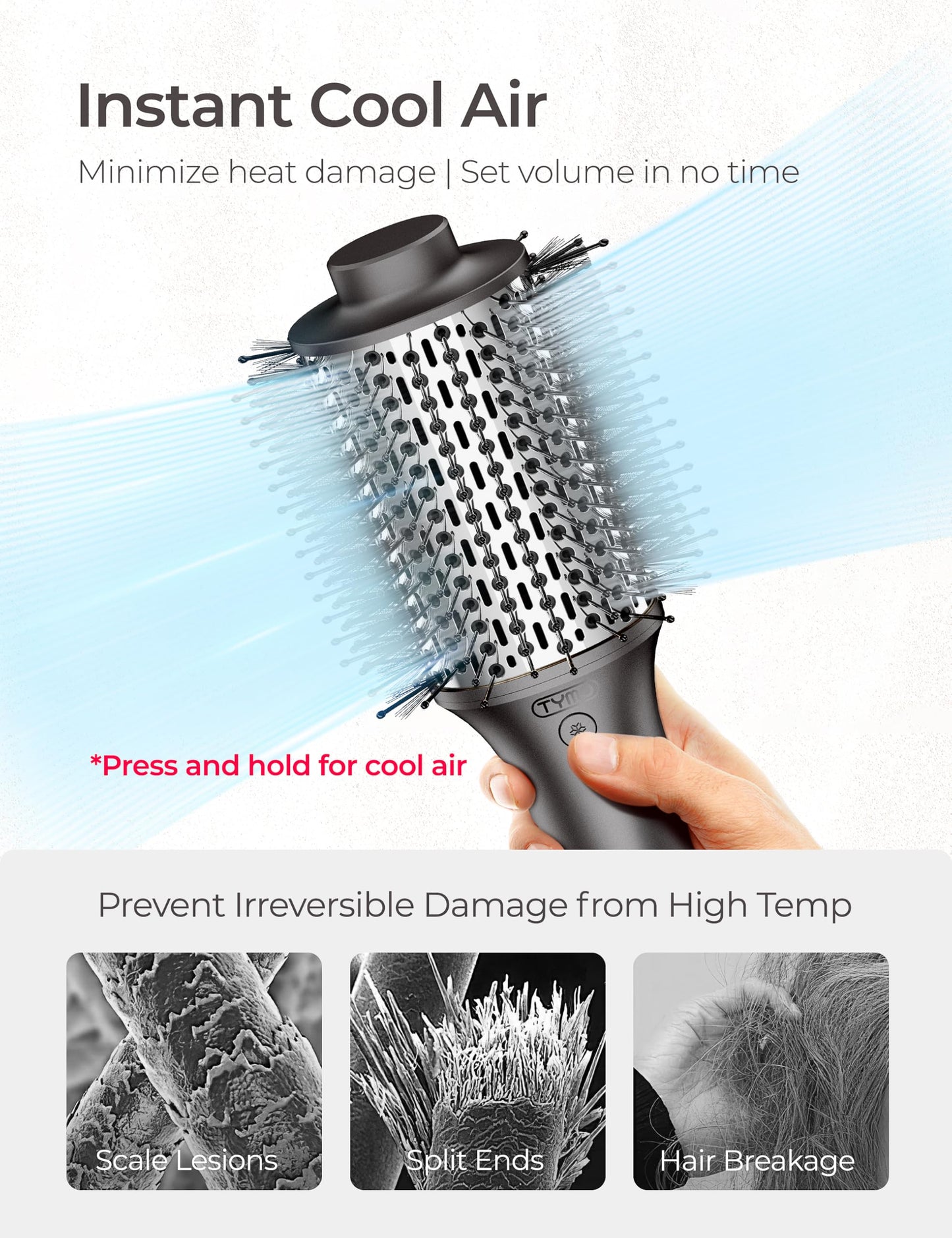 TYMO Hair Dryer Brush Blow Dryer Brushes in One, Hot Air Brush with 3 Barrels as Dryer Volumizer Straightener Styler, 110000 RPM High-Speed Blow Out Brush, 200M Negative Ions for Smooth Frizz-Free