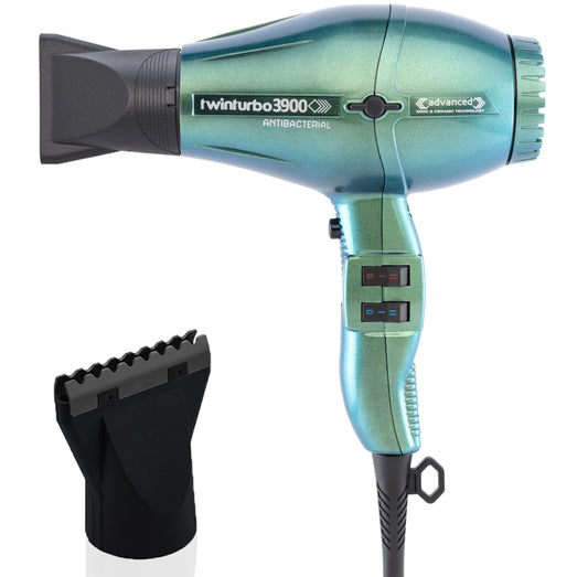 Turbo Power TwinTurbo 3900 Advanced Ionic & Ceramic Eco Friendly Jade Hair Dryer and M Hair Designs Hot Blow Attachment Black (Bundle 2 Items)