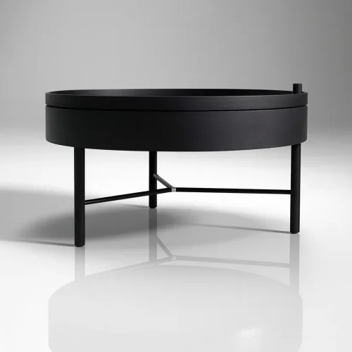 Modern Black Round Wooden Coffee Table For Living Room