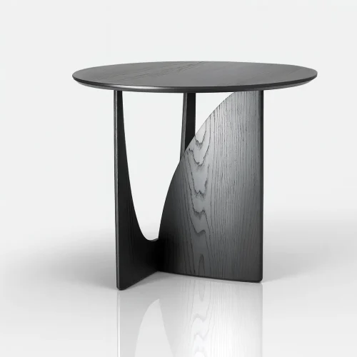 Modern Black Round Wooden Side Table With Sculptural Base