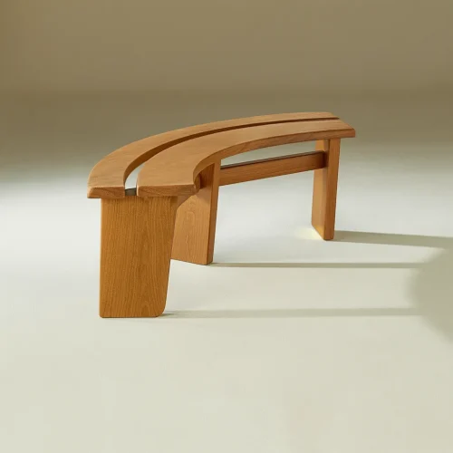 Modern Curved Wooden Bench For Living Room And Entryway