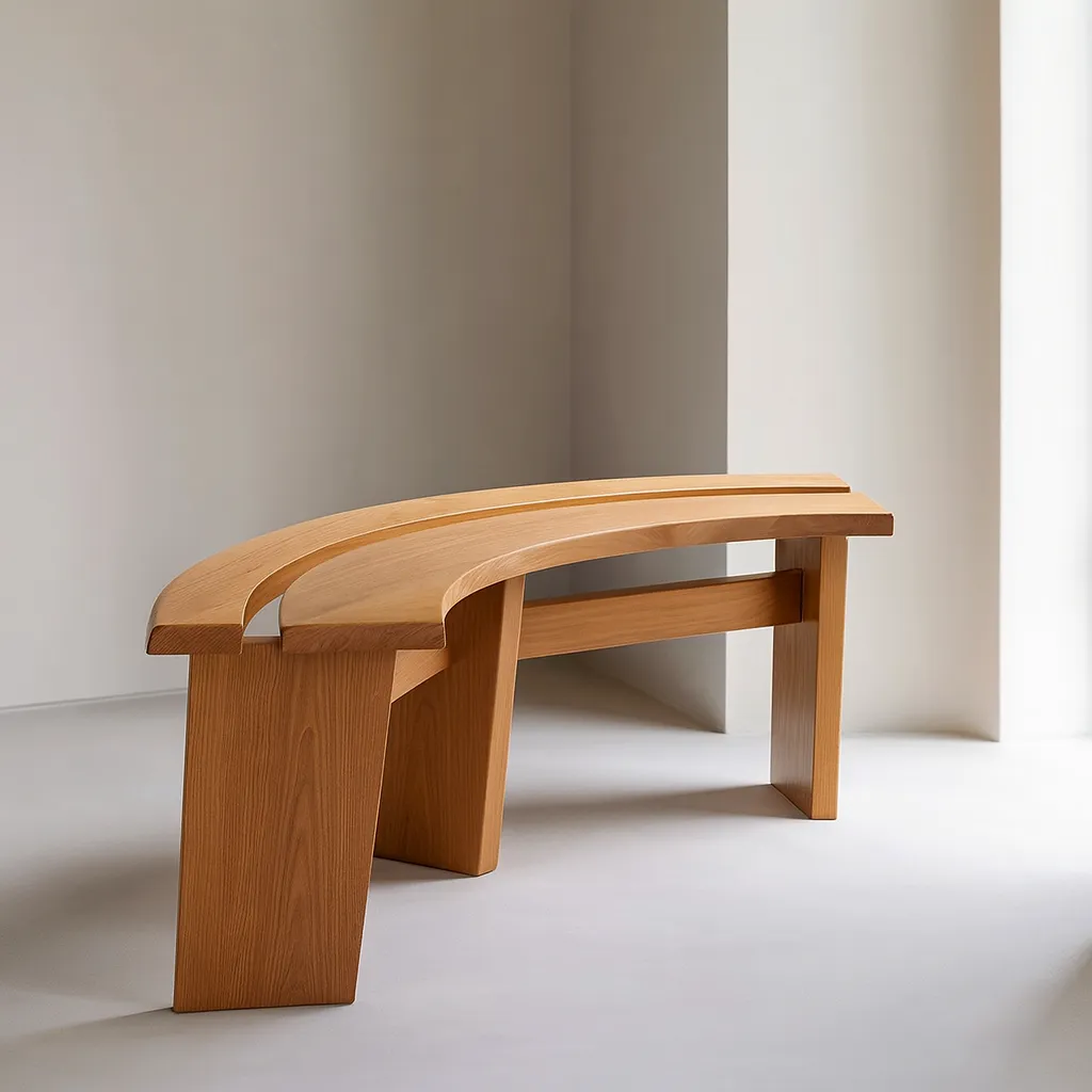 Modern Curved Wooden Bench For Living Room And Entryway - Image 4