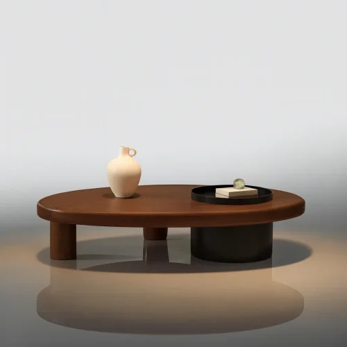 Modern Irregular Wooden Coffee Table With Mixed Base For Living Room