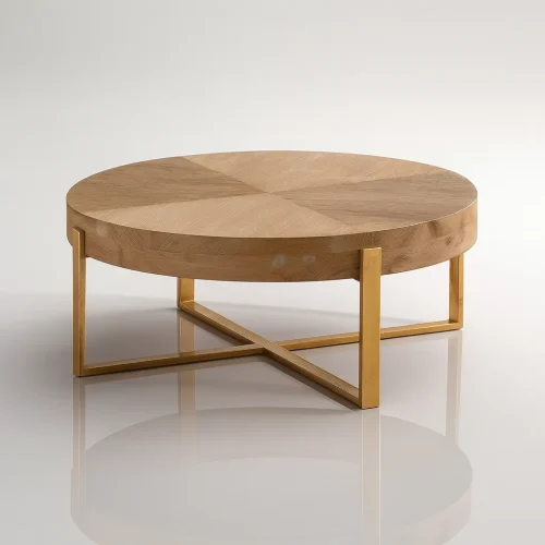Modern Round Wooden Coffee Table With For Living Room
