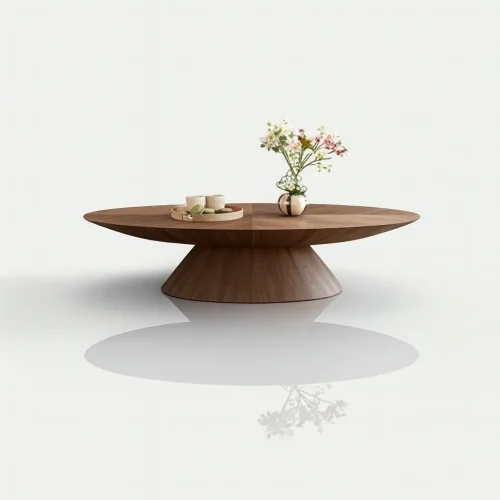 Modern Round Wooden Coffee Table With Wide Flared Base For Living Room