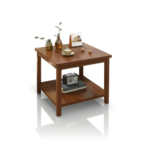 Modern Solid Wood Square Side Table With Bottom Shelf