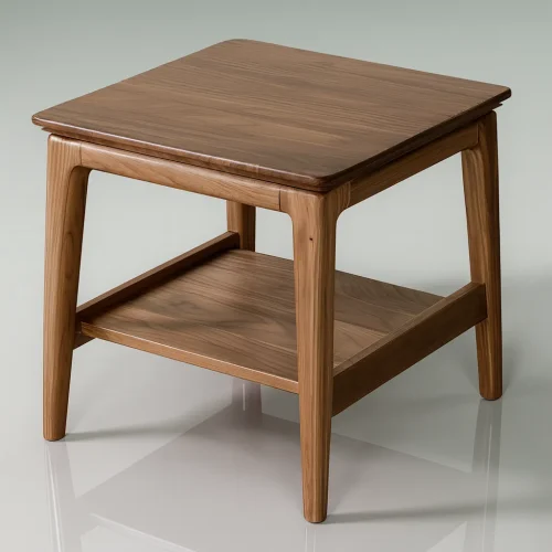 Modern Solid Wood Square Side Table With Shelf