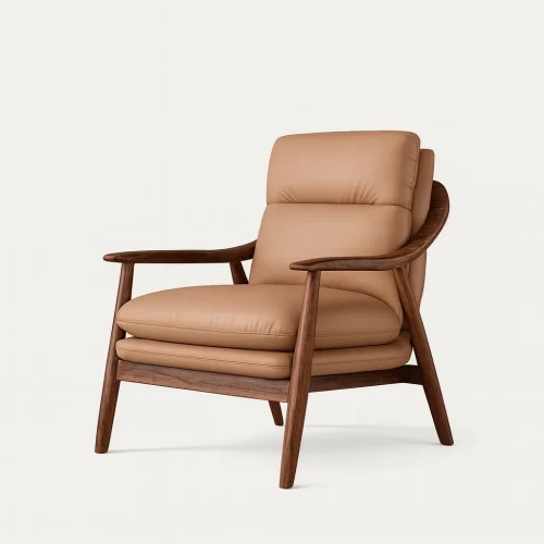 Modern Wooden Armchair With Cushioned Seat And Backrest