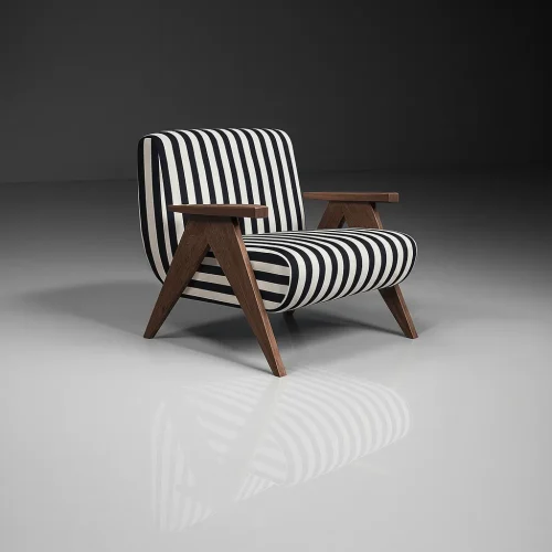 Modern Wooden Armchair With Striped Upholstery