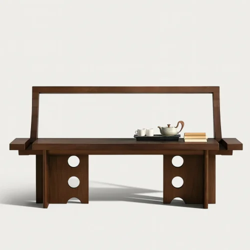 Modern Wooden Bench With Backrest And Armrests