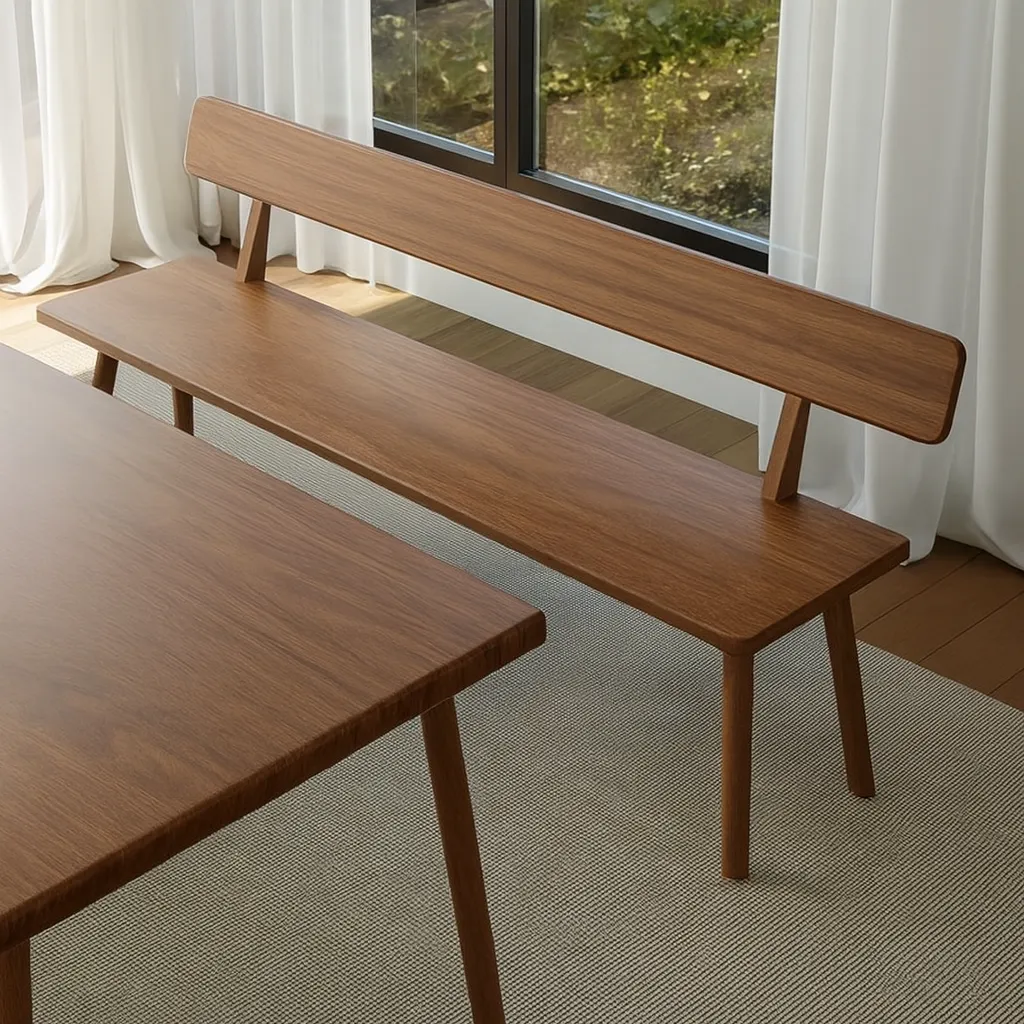 Modern Wooden Bench With Backrest For Living Room - Image 4