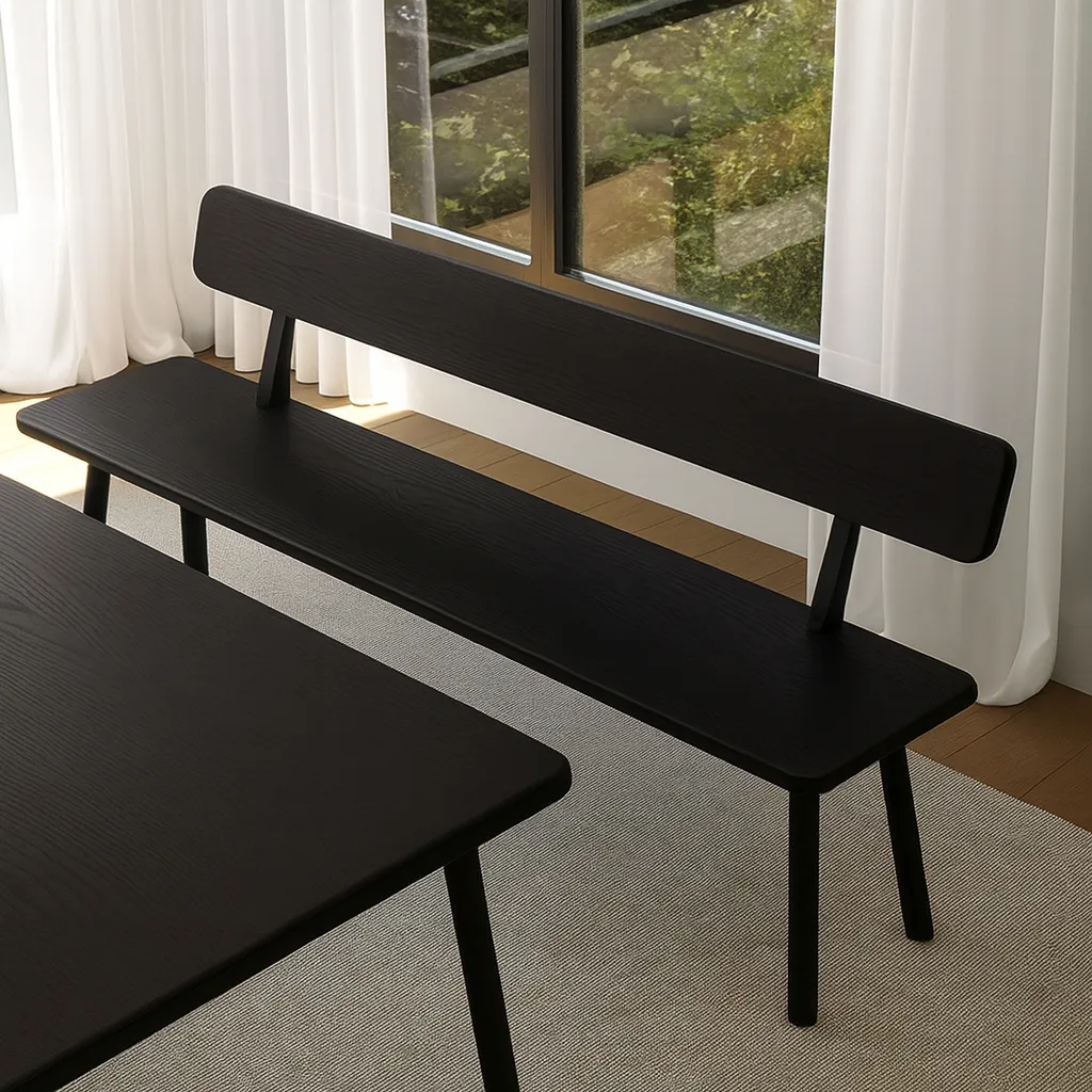 Modern Wooden Bench With Backrest For Living Room - Image 6