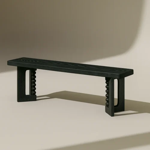 Modern Wooden Bench With Carved Spindle Legs