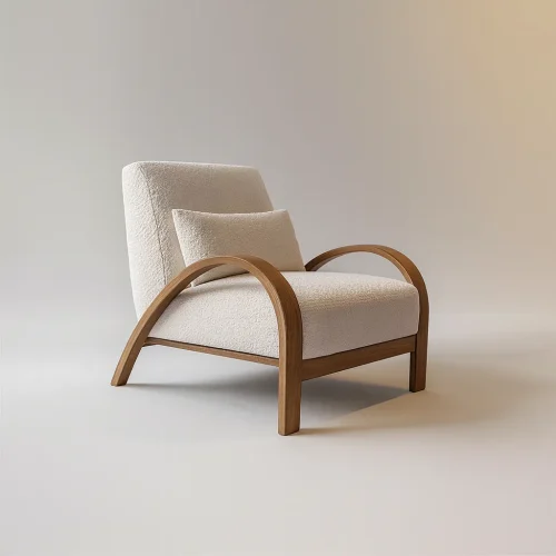 Modern Wooden Lounge Chair With Curved Armrests