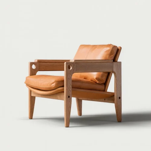 Modern Wooden Lounge Chair With Cushioned Seat