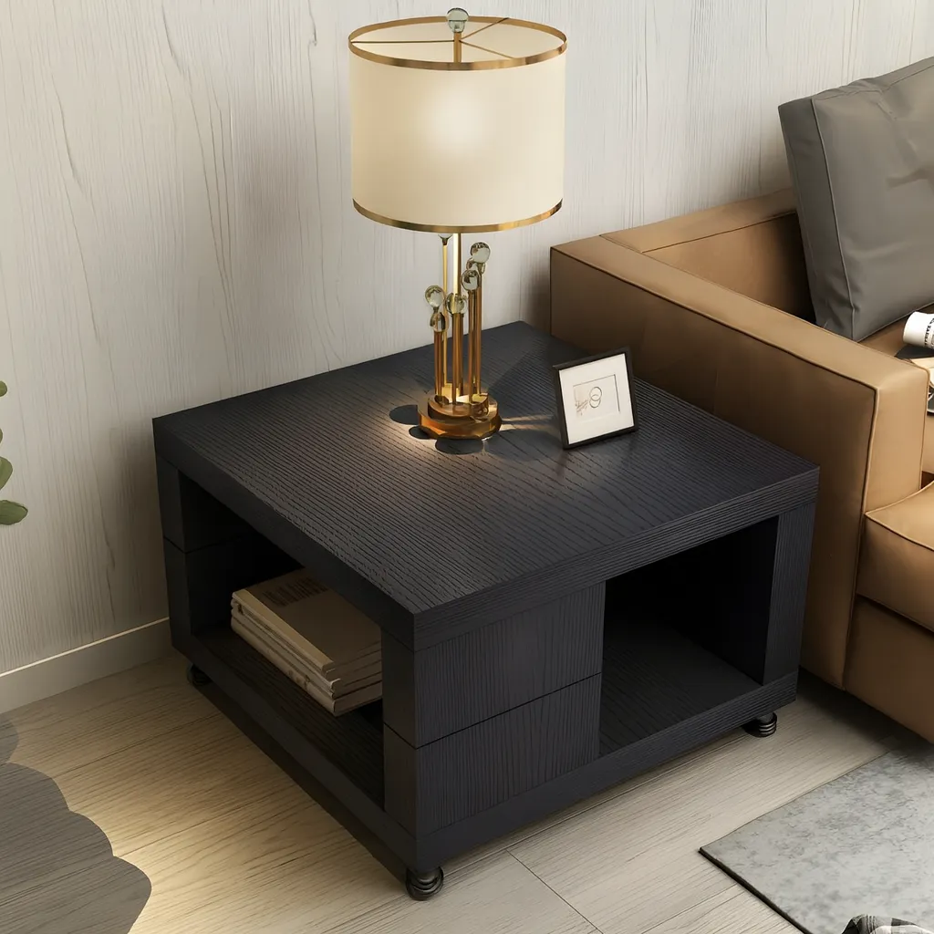 Modern Wooden Square Side Table With Open Storage - Image 5