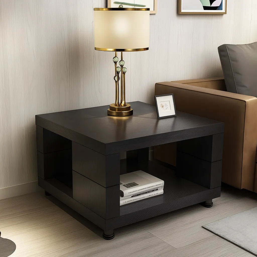 Modern Wooden Square Side Table With Open Storage - Image 4